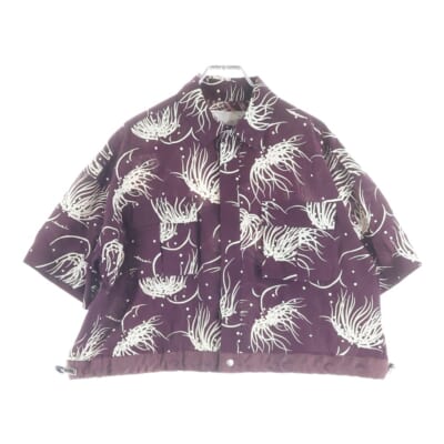 25SS 総柄 2ポケット ボタンダウン 半袖シャツ ボルドー レディース 25-07737 Bランク
