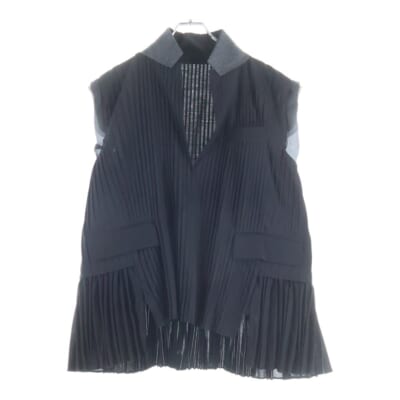 21SS プリーツ ノースリーブ プルオーバー シャツ ベスト ブラック 21-05527 Bランク