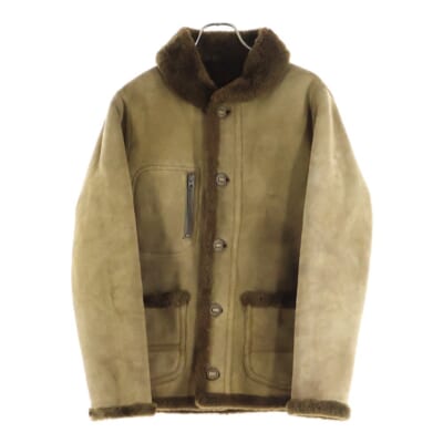 ボア切り替え ショールカラー ムートンレザーコート ブラウン Bランク