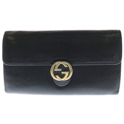 インターロッキングG レザーロングウォレット 二つ折り 長財布 ブラック 615524 Bランク