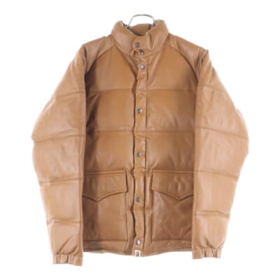 2004 ×ピールスローリーアンドシー シープスキン ダブルジップ レザーダウンジャケット ブラウン Bランク