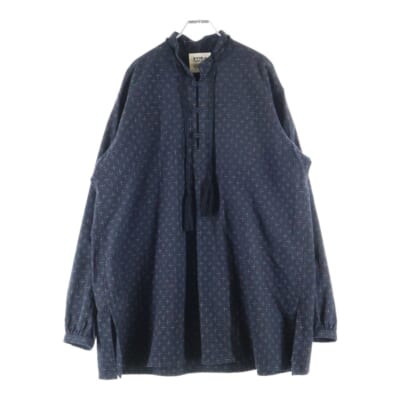 ×KUON クオン 3B 十字刺し子デザイン 長袖シャツ ブラック UM-B20-035 Bランク