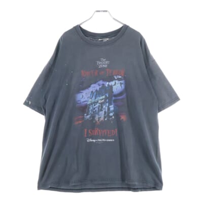 90S VINTAGE DISNEY TOWER OF TERROR TEE ヴィンテージ ディズニー タワーオブテラー フロントプリントTシャツ 半袖クルーネックカットソー ブラック Cランク