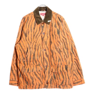 21SS Barn Coat Tiger Stripe タイガーストライプ柄 マルチポケット コーデュロイ切り替え バーンコート オレンジ Bランク