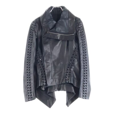 16SS 袖切り替え 編み込み ダブルライダース レザージャケット レディース ブラック RP16S9710 Aランク