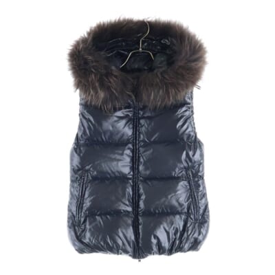 ADHARA アダーラ ラクーンファーデザイン ダブルポケット フーデッド ジップアップ ダウンジャケット ブラック MFG-1035R Bランク