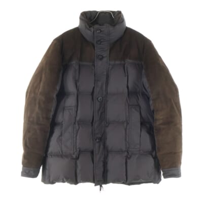 レザー切り替え ダブルポケット ジップアップ ダウンジャケット ブラウン 41355 00 69950 Bランク