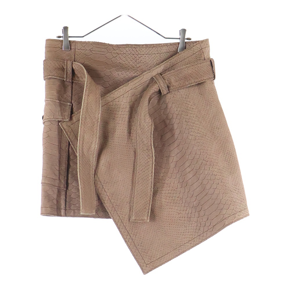 カウレザー ベルト付き 前掛け スカート ブラウン Bランク