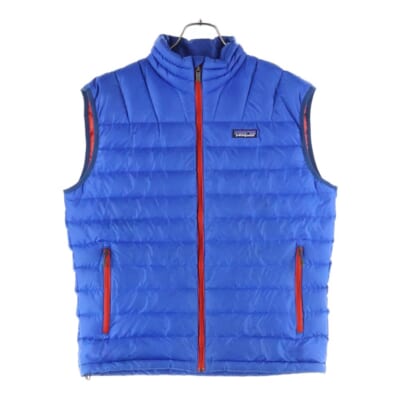 21AW DOWN SWEATER VEST 胸ロゴデザイン ダブルポケット ジップアアップ ダウンベスト ブルー 84621F0 Bランク