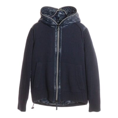 ATARIE ニット切替 フルジップ フーデッド インナーダウンジャケット ネイビー Bランク