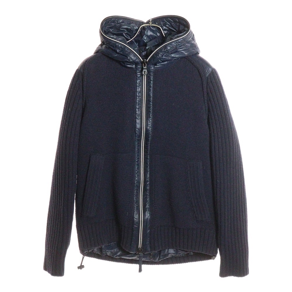 ATARIE ニット切替 フルジップ フーデッド インナーダウンジャケット ネイビー Bランク