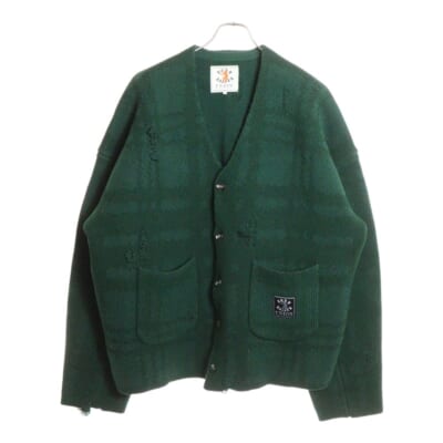 ×BORN X RAISED DISTRESSED CARDIGAN ボーンアンドレイズド ディストレス ダメージ加工 カーディガン グリーン Bランク