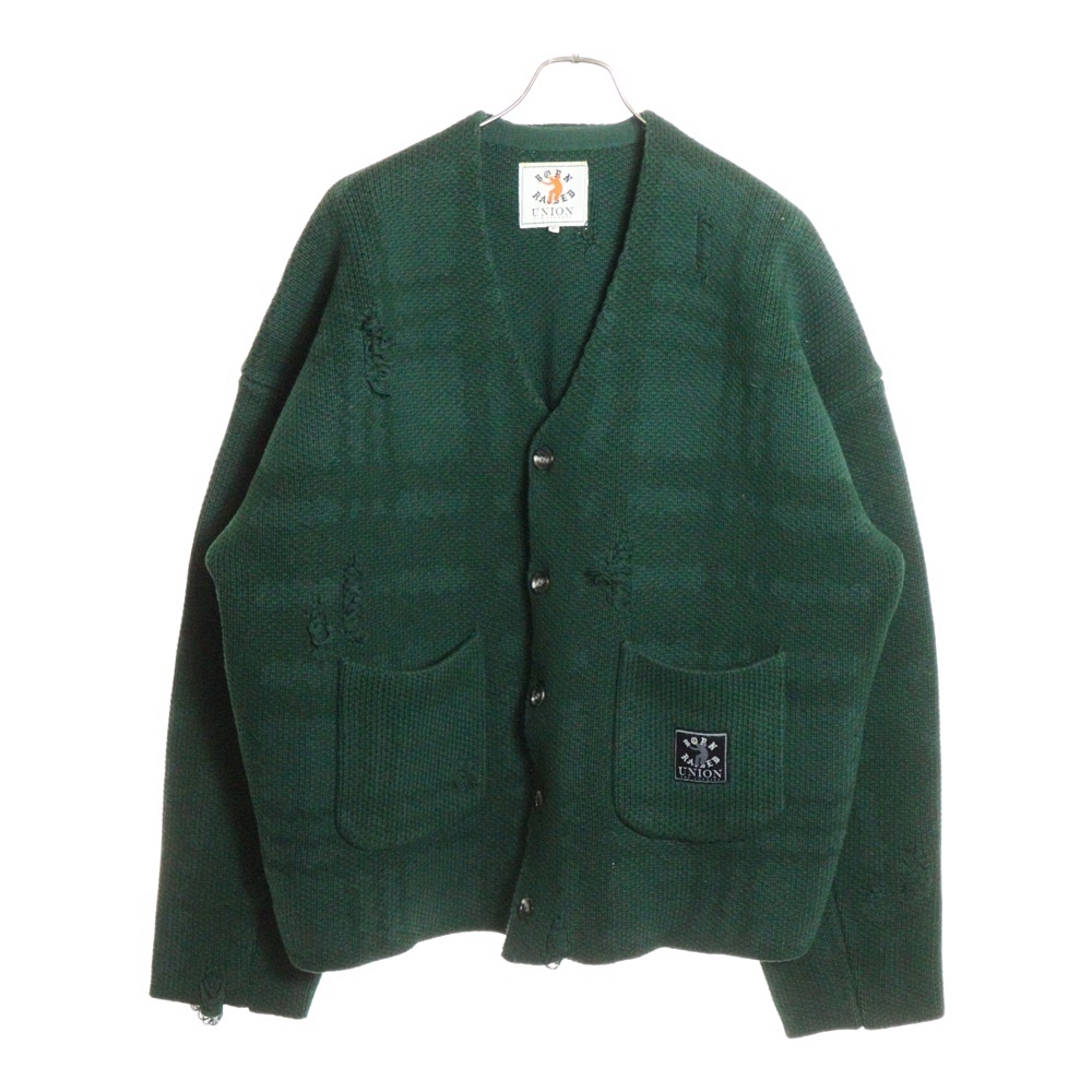 ×BORN X RAISED DISTRESSED CARDIGAN ボーンアンドレイズド ディストレス ダメージ加工 カーディガン グリーン Bランク