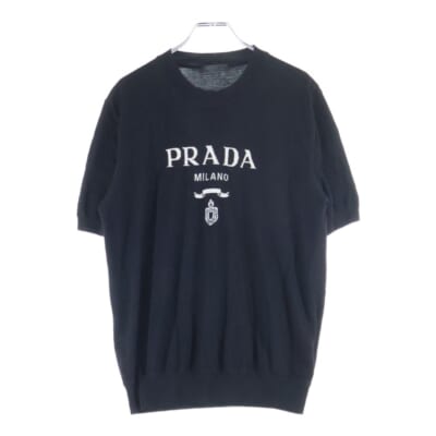 フロントロゴデザイン バージンウール クルーネック カットソー 半袖Tシャツ ブラック UMB272 S212 1075 Bランク