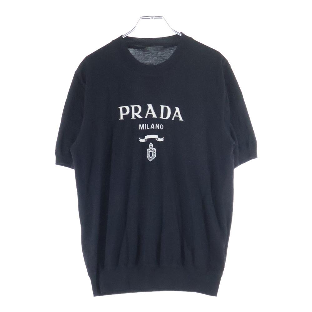 フロントロゴデザイン バージンウール クルーネック カットソー 半袖Tシャツ ブラック UMB272 S212 1075 Bランク