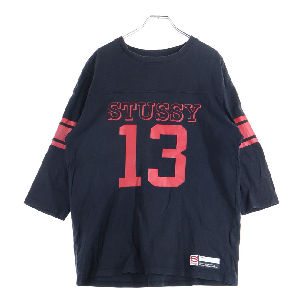 両面プリント 七分袖 ラガーTシャツ カットソー ブラック/レッド Bランク