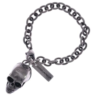 ロゴプレート スカルモチーフ チェーンブレスレット シルバー Bランク