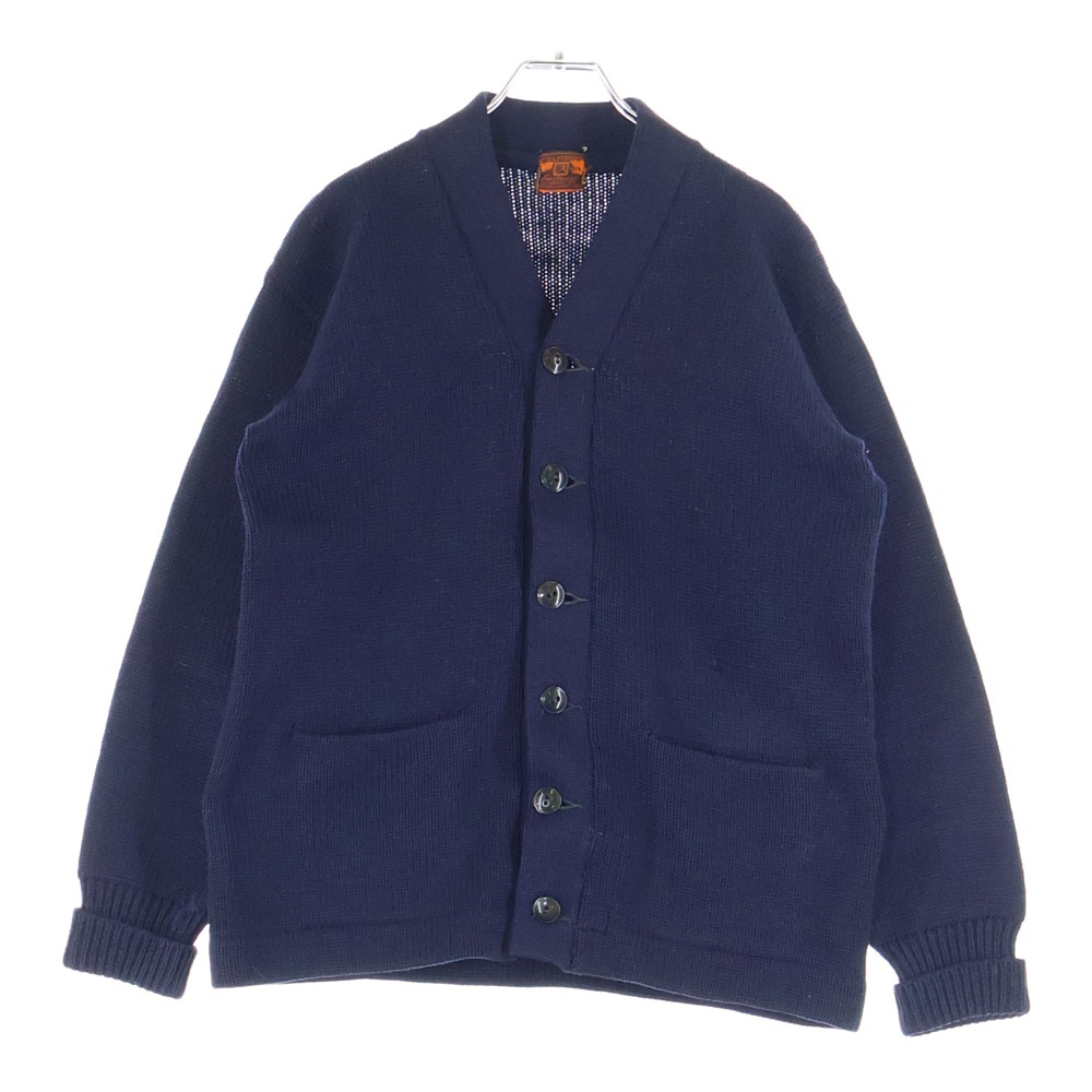 30-40S VINTAGE ヴィンテージ 初期ランタグ パッチ無 ウールニット レタードカーディガン ネイビー Bランク