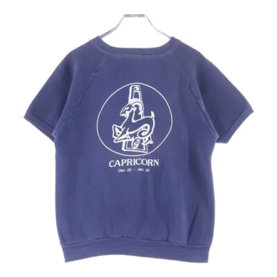 70S VINTAGE FRUIT OF THE LOOM CAPRICORN ヴィンテージ USA製 フルーツオブザルーム フロントプリント ラグランスウェット 半袖トレーナー ネイビー Bランク