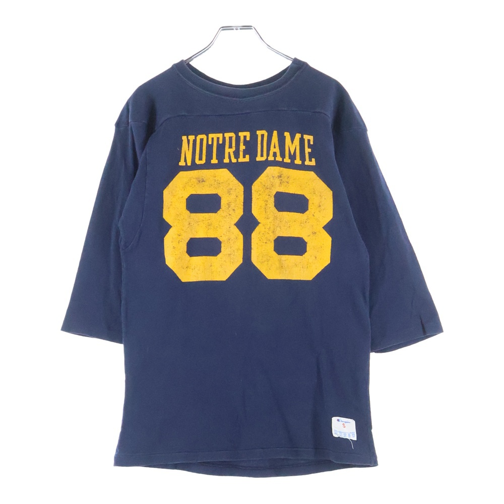 80S VINTAGE NOTRE DAME ヴィンテージ USA製 トリコロールタグ ナンバリングプリント フットボールTシャツ ネイビー Bランク
