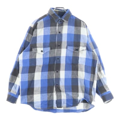 80S VINTAGE ALASKA ヴィンテージ アラスカ チェック 長袖シャツ ブルー Bランク