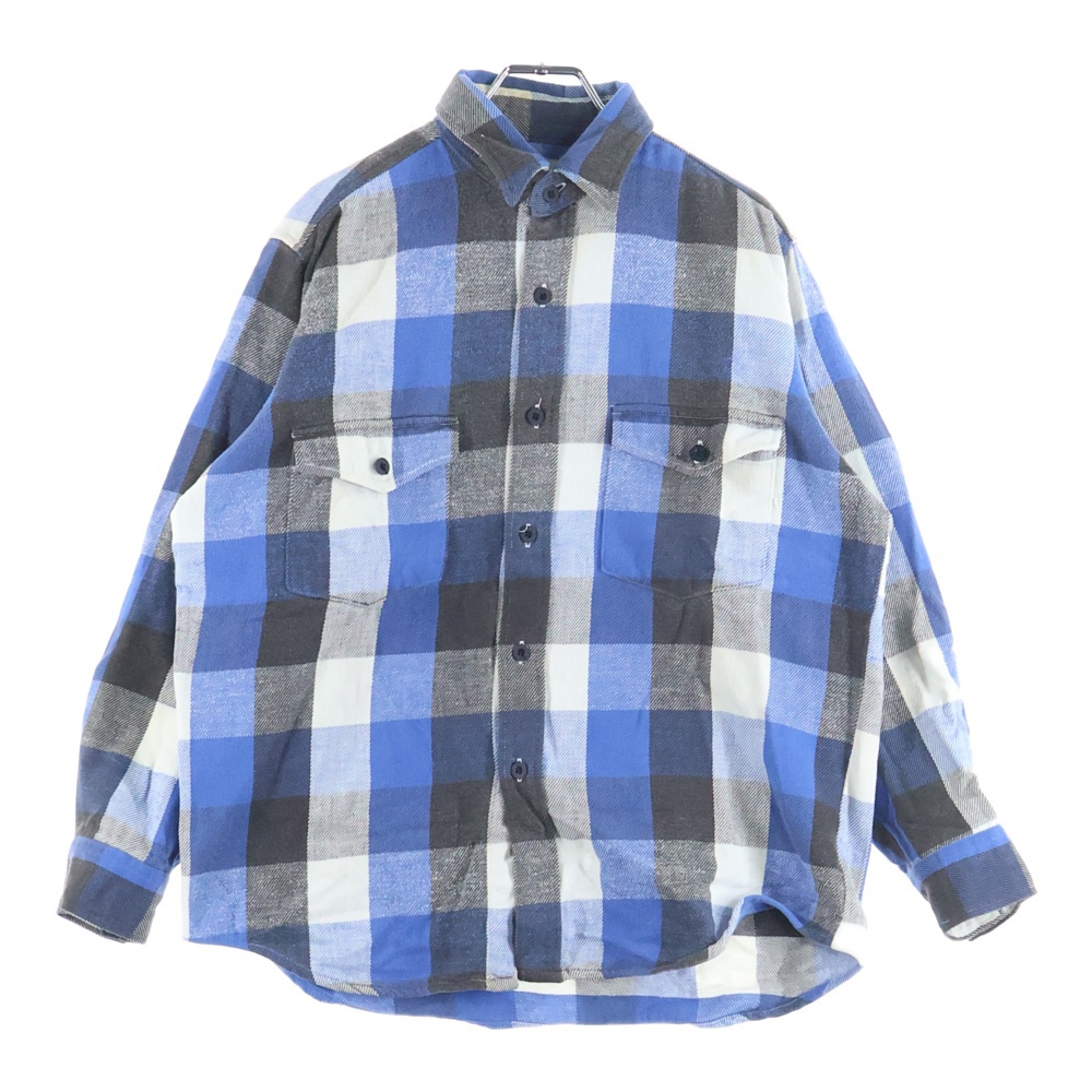 80S VINTAGE ALASKA ヴィンテージ アラスカ チェック 長袖シャツ ブルー Bランク
