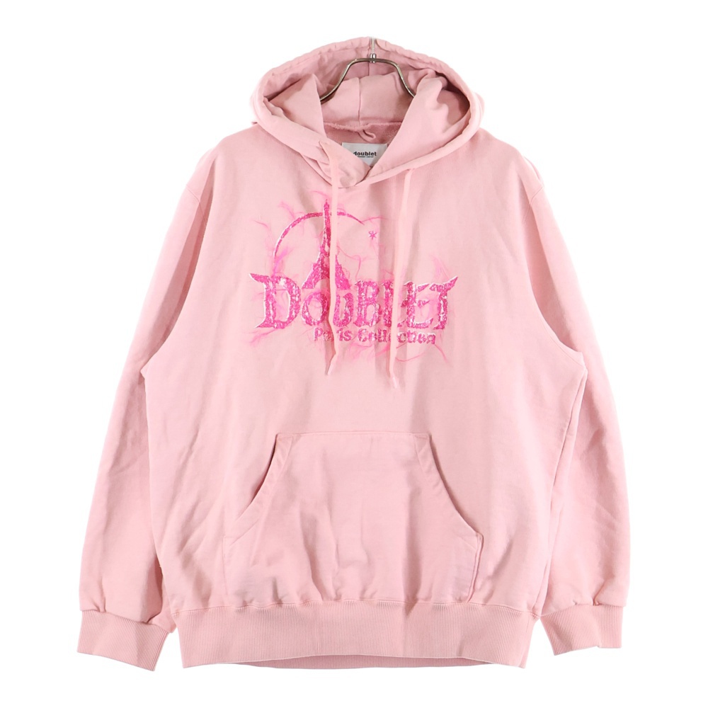 23AW DOUBLAND EMBROIDERY HOODIE ダブランド フロントエンブロイダリー プルオーバーフーディー パーカー スウェット ピンク 23AW43CS287 Bランク
