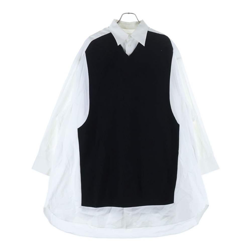 20AW Spliced ニット切替 オーバーサイズ長袖シャツワンピース レディース ブラック/ホワイト S51DL0356 S44720 Bランク