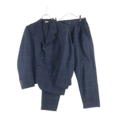 22SS AD2021 チェック柄 変形 セットアップスーツ テーラードジャケット スラックスパンツ グリーン/ネイビー DI-J027/DI-P027 Bランク