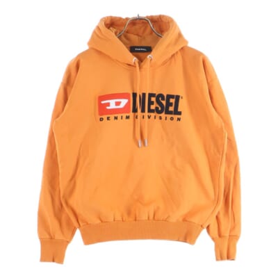 フロントロゴワッペン刺繍 プルオーバースウェットパーカー フーディー オレンジ Bランク