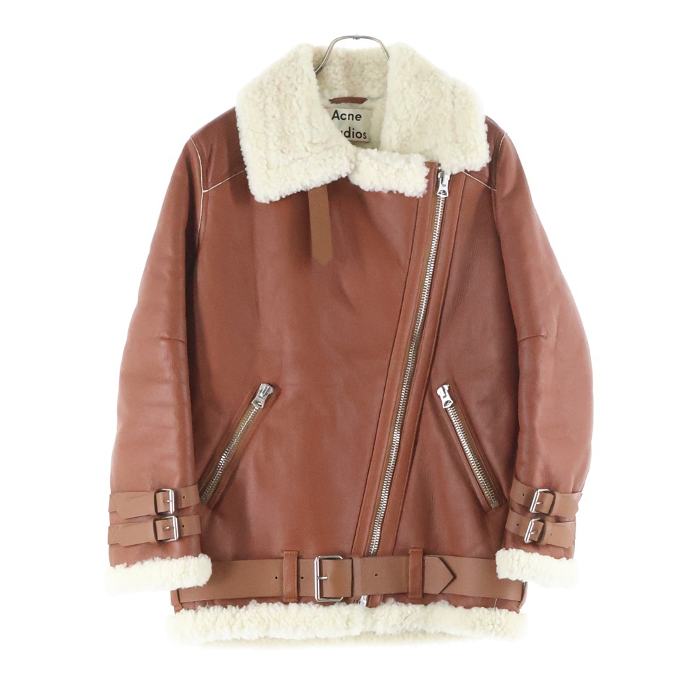 ラムスキン ダブルライダース ムートンレザージャケット ブラウン 1AQ173 Bランク