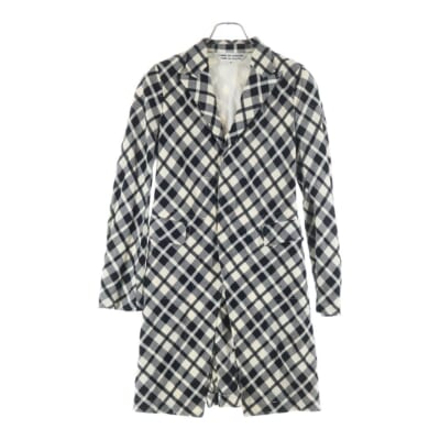 11SS AD2010 チェック柄 フロントフック ウール ロングコート ブラック/ホワイト レディース RG-J036 Bランク