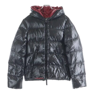 BEAMS別注 DIONISIO ディオニシオ フルジップ フーデッド ナイロンダウンジャケット ブラック/レッド 01652106 Bランク