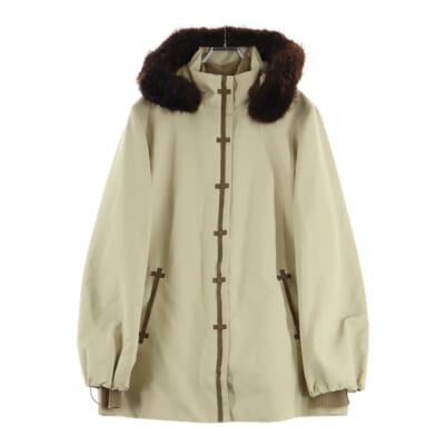 スウェードパッチ ニットレイヤード ジップアップ フーデッド コート レディース アイボリー Bランク