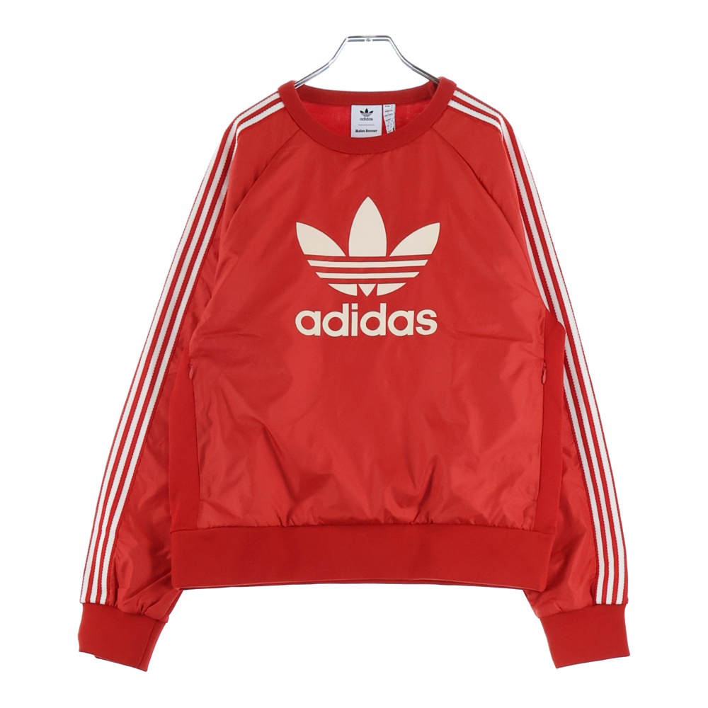 ×WALES BONNER NYLON CREW BETSCA ウェールズボーナー フロントロゴ サイドスリーストライプ ナイロン クルーネックトレーナー レッド JE5994 Sランク