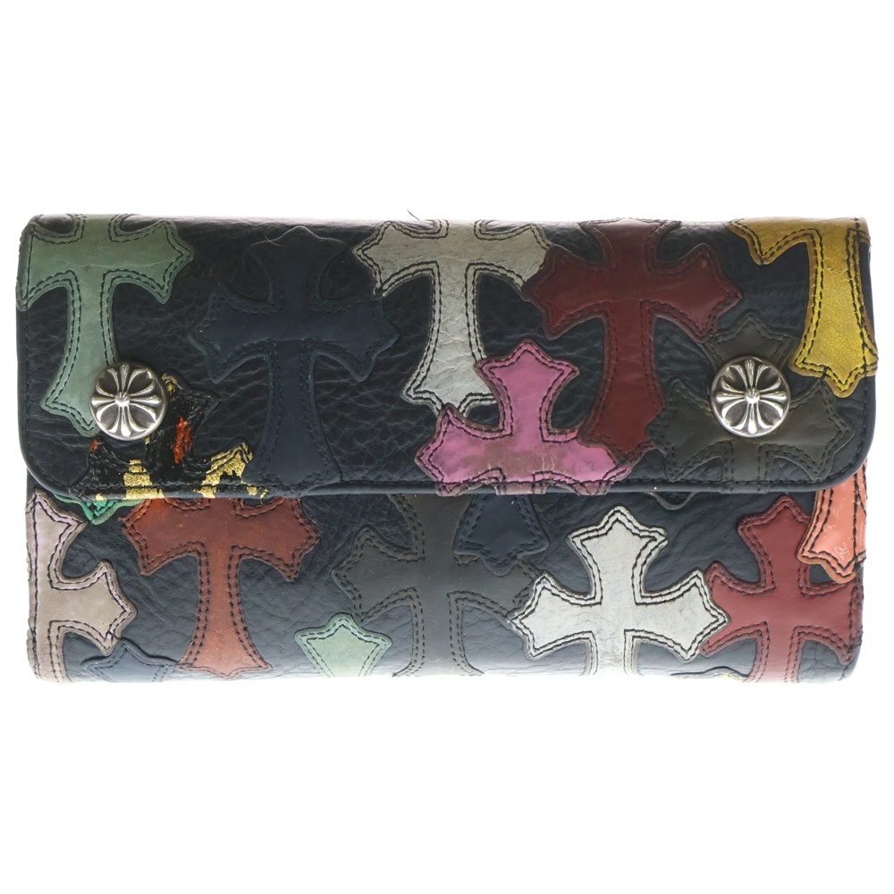 WAVE MULTI CROSS PATCH ウェーブ マルチクロスパッチ付 クロスボールボタン レザーウォレット 長財布 ブラック/マルチ Bランク