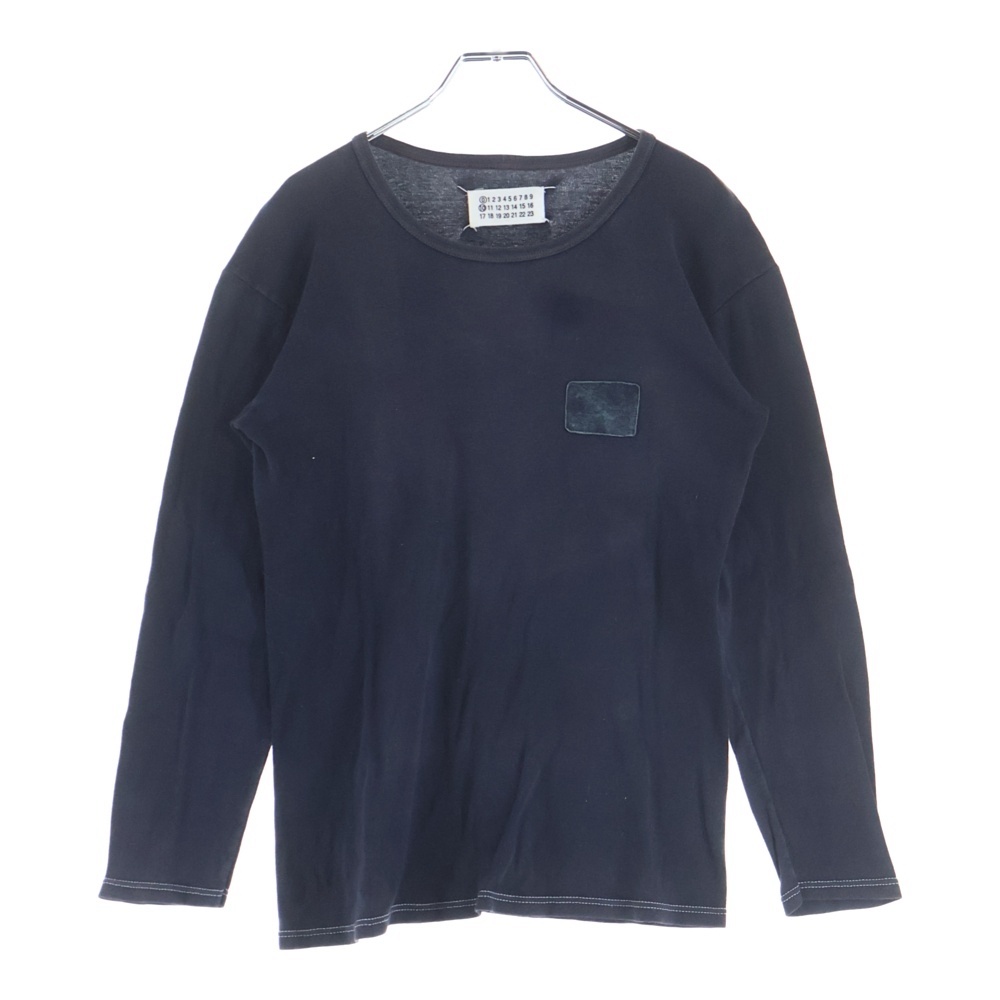 ここのえ期 アーティザナル カウレザーパッチ クルーネック長袖tシャツ カットソー ネイビー Bランク