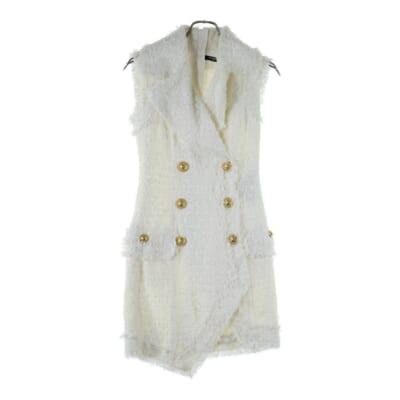 コットン ツイード バックジップ ノースリーブワンピース ベスト ホワイト レディース R5400CB76 Aランク