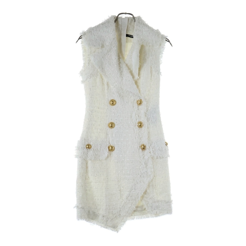 コットン ツイード バックジップ ノースリーブワンピース ベスト ホワイト レディース R5400CB76 Aランク