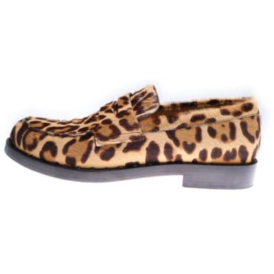 スタッズ付き ハラコレザー レオパード ペニーローファー コインローファー ブラウン Aランク