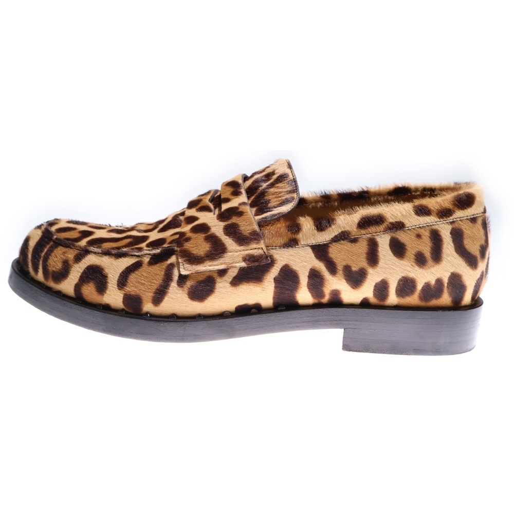 スタッズ付き ハラコレザー レオパード ペニーローファー コインローファー ブラウン Aランク