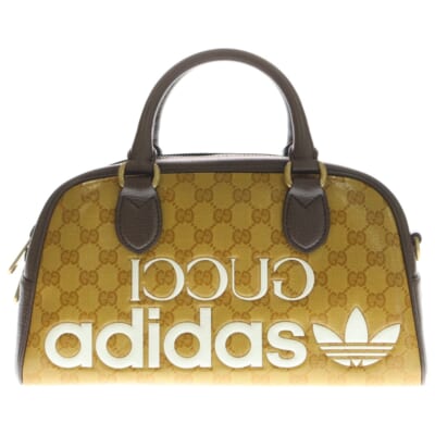 ×adidas アディダス GGクリスタル PVCコーティングキャンバス 2WAY ミニダッフルバッグ ハンドバッグ ボストンバッグ ショルダーバッグ ブラウン 702397 Sランク