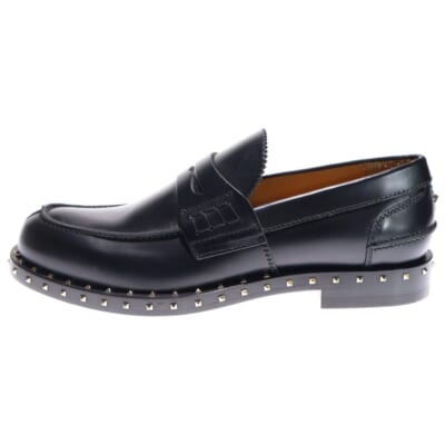 スタッズ付き レザー ペニーローファー コインローファー ブラック Sランク