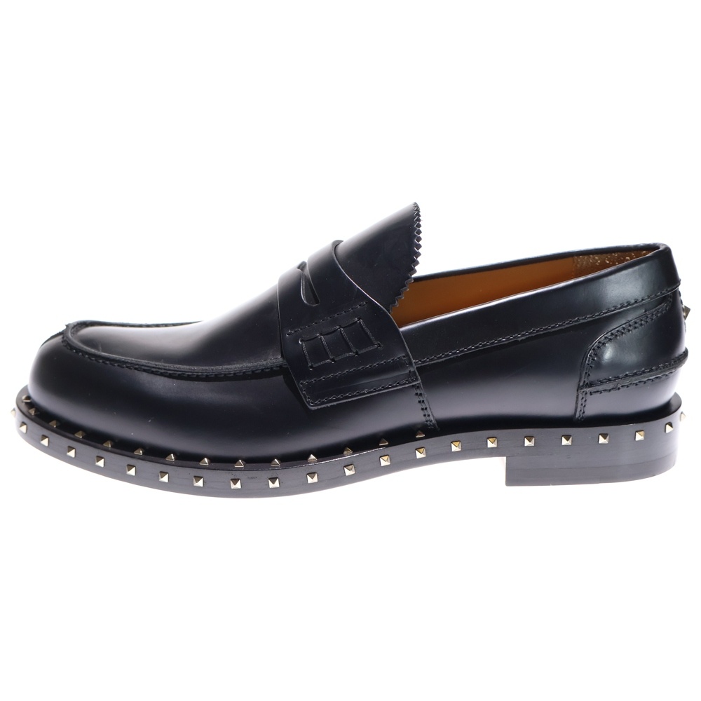 スタッズ付き レザー ペニーローファー コインローファー ブラック Sランク