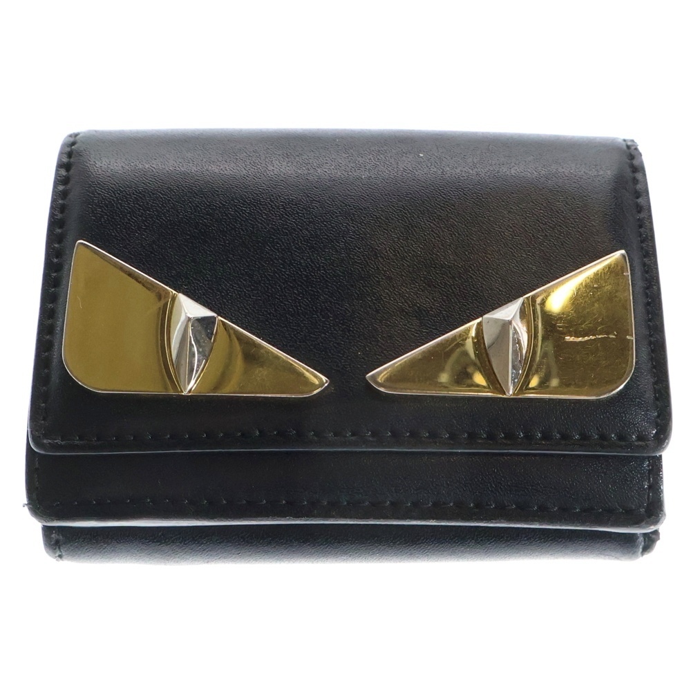 マイクロ トリフォールド バグズアイ モンスターモチーフ レザー スモール コンパクトウォレット 三つ折り財布 ブラック 8M0395 3IF F0KUR Bランク