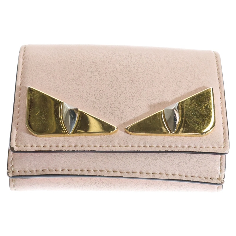 マイクロ トリフォールド バグズアイ モンスターモチーフ レザー スモール コンパクトウォレット 三つ折り財布 ピンク レディース 8M0395 3IF F13DP Bランク