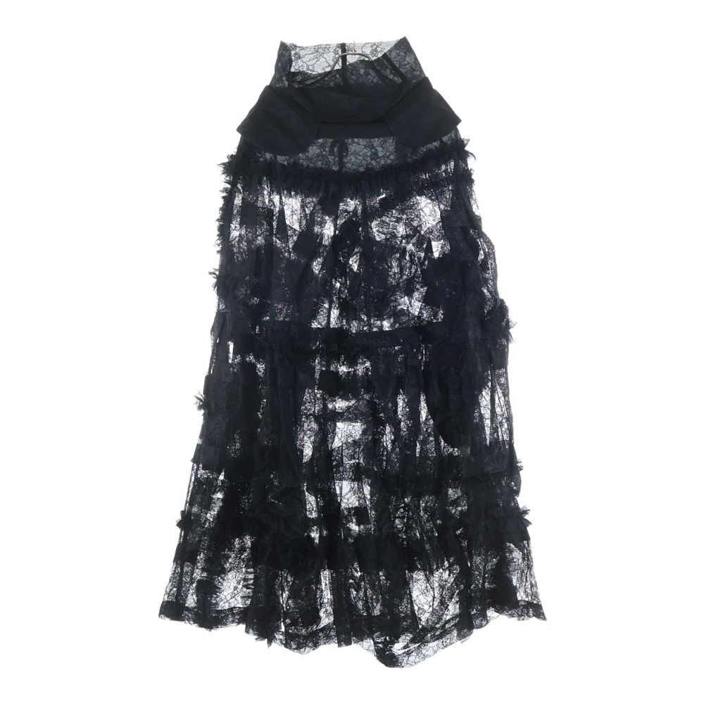 15AW フラワーレース フリルデザイン ワンピースドレス レディース ブラック GP-O033 Sランク