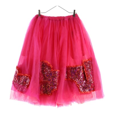 17SS スパンコールパッチ ナイロン チュール プリーツスカート ピンク レディース GB-S028 AD2017 Bランク
