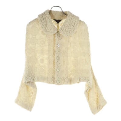 05AW フラワー刺繍 クロシェ編み 丸襟 ニットジャケット ホワイト レディース GP-J010 AD2005 Bランク