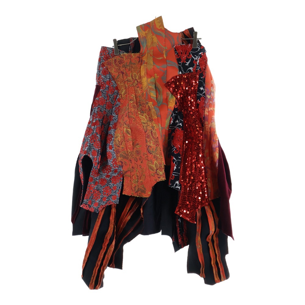 10SS ランダムコラージュ期 スパンコール チャイナパネル ドッキングスカート レディース レッド GE-S047 Bランク